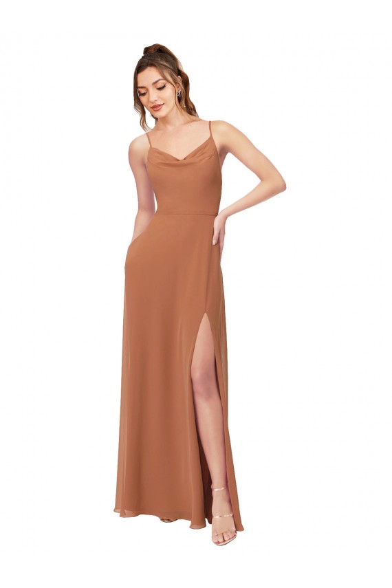 Cowl Neck Soft Chiffon Sleeveless Low Back Rosewood Bridesmaid Dress Edinburgh