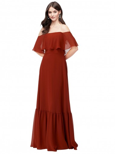 Off the Shoulder Soft Chiffon Short Flutter Sleeves Red Bridesmaid Dress Edinburgh