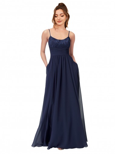 Scoop Neck Soft Chiffon & Lace Sleeveless Low Back Dark Navy Bridesmaid Dress Edinburgh
