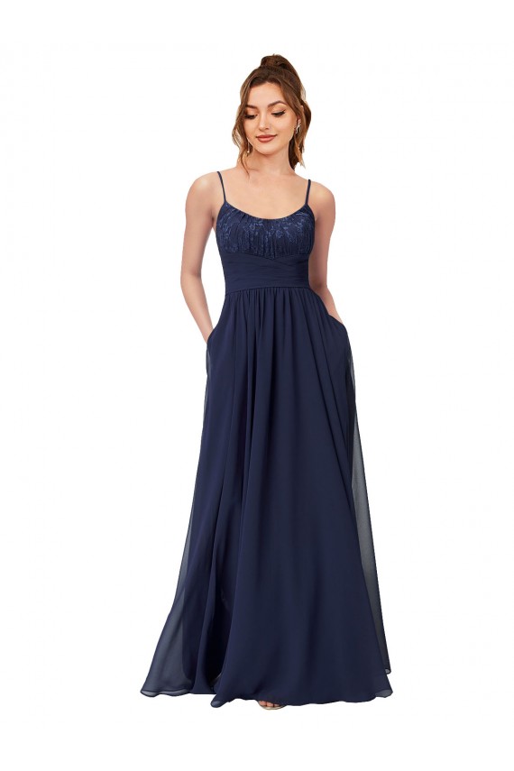 Scoop Neck Soft Chiffon & Lace Sleeveless Low Back Dark Navy Bridesmaid Dress Edinburgh