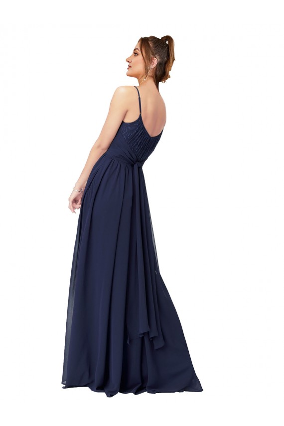 Scoop Neck Soft Chiffon & Lace Sleeveless Low Back Dark Navy Bridesmaid Dress Edinburgh