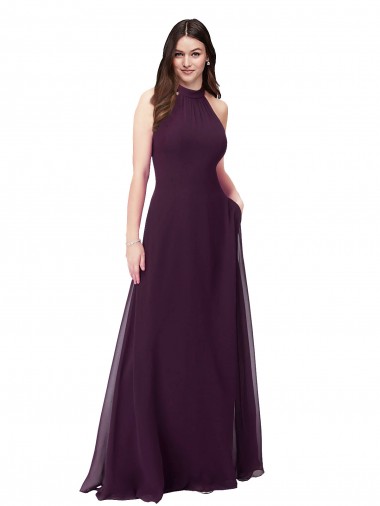 Halter Neck Soft Chiffon Sleeveless Keyhole Back Grape Bridesmaid Dress Edinburgh