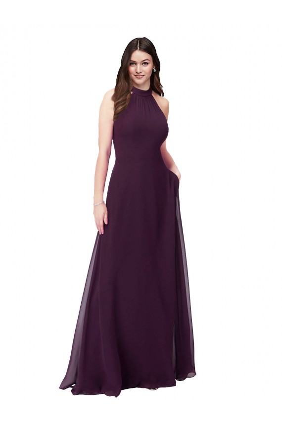 Halter Neck Soft Chiffon Sleeveless Keyhole Back Grape Bridesmaid Dress Edinburgh