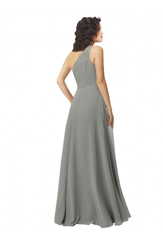 One Shoulder Soft Chiffon Sleeveless Wisteria Bridesmaid Dress Edinburgh
