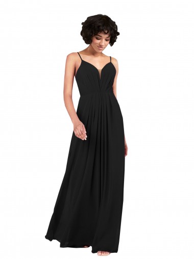 V-Neck Soft Chiffon Sleeveless Criss Cross Open Back Black Formal Evening Gown / Bridesmaid Dress Edinburgh