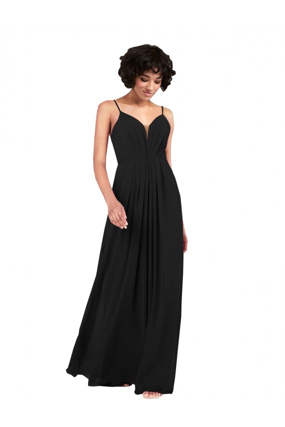 V-Neck Soft Chiffon Sleeveless Criss Cross Open Back Black Formal Evening Gown / Bridesmaid Dress Edinburgh