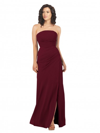 Strapless Soft Chiffon Sleeveless Burgundy Bridesmaid Dress Edinburgh