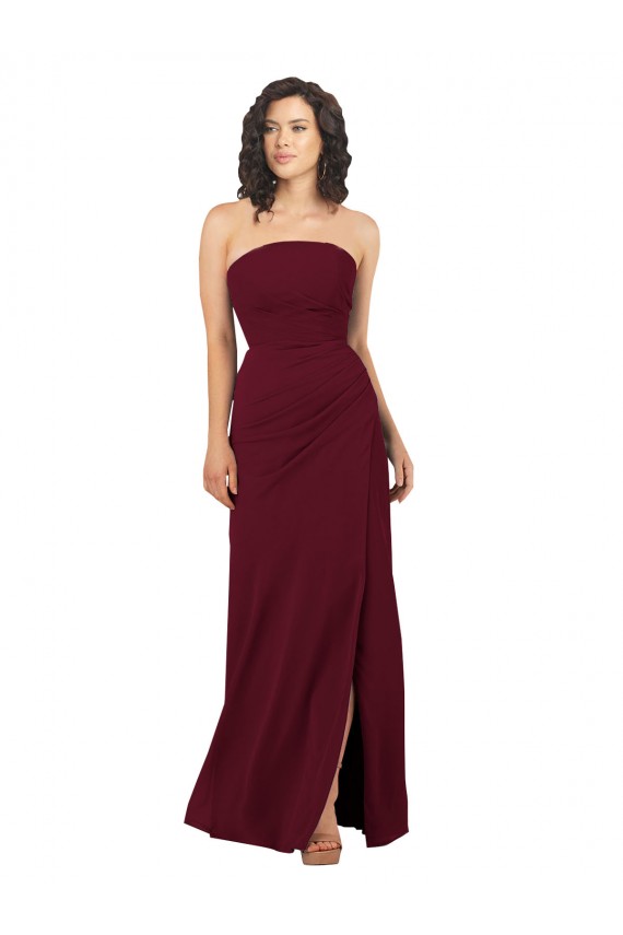 Strapless Soft Chiffon Sleeveless Burgundy Bridesmaid Dress Edinburgh