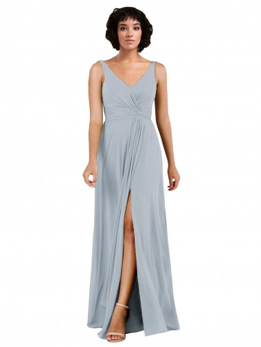 V-Neck Soft Chiffon Sleeveless Low Back Sea Glass Bridesmaid Dress Edinburgh