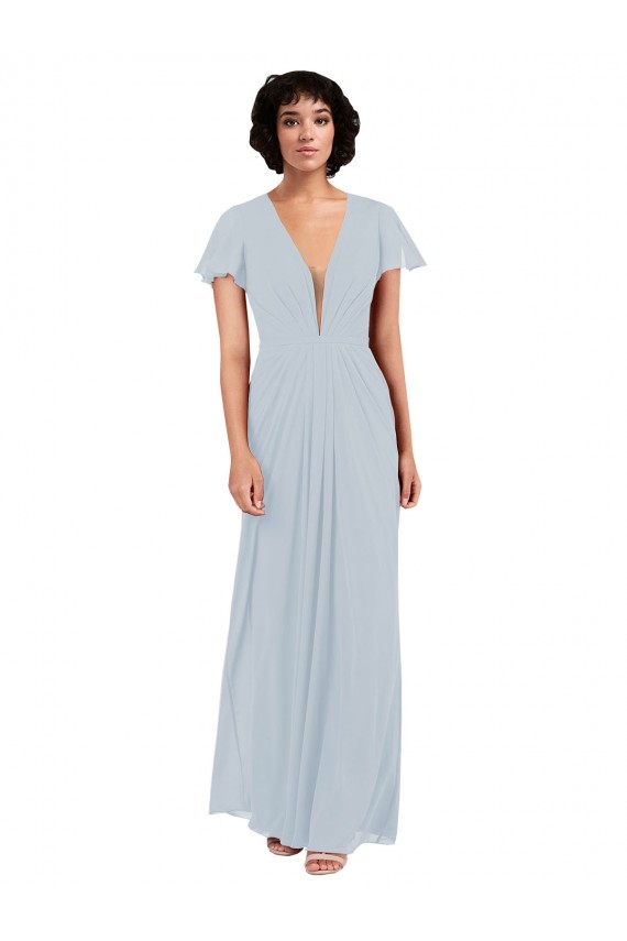 V-Neck Soft Chiffon Cap Sleeves Sea Glass Bridesmaid Dress / Formal Dress Edinburgh