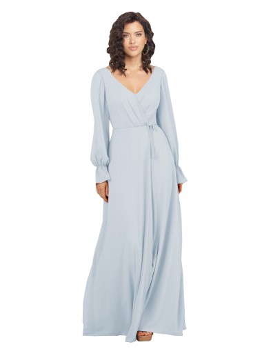 V-Neck Soft Chiffon Long Sleeves Sea Glass Formal Dress / Bridesmaid Dress Edinburgh