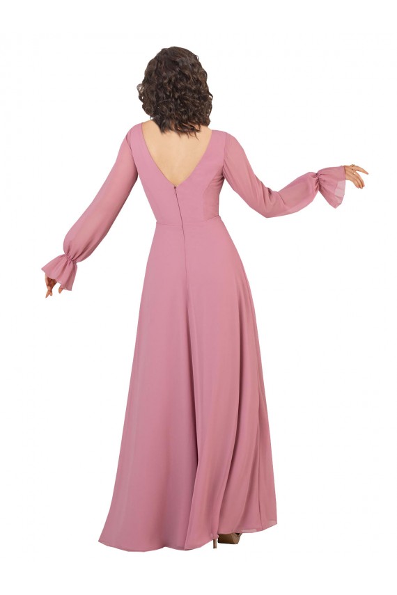 V-Neck Soft Chiffon Long Sleeves Sea Glass Formal Dress / Bridesmaid Dress Edinburgh