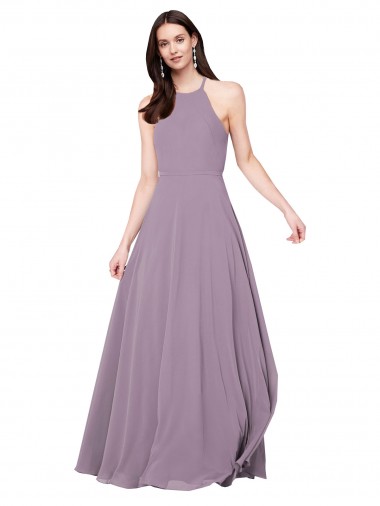 Halter Neck Chiffon Sleeveless Keyhole Back Dark Lavender Bridesmaid Dress / Evening Dress Edinburgh