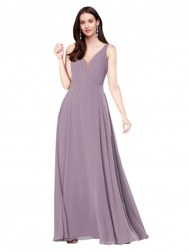 V-Neck Soft Chiffon Sleeveless Low Back Dark Lavender Formal Evening Gown / Bridesmaid Dress Edinburgh