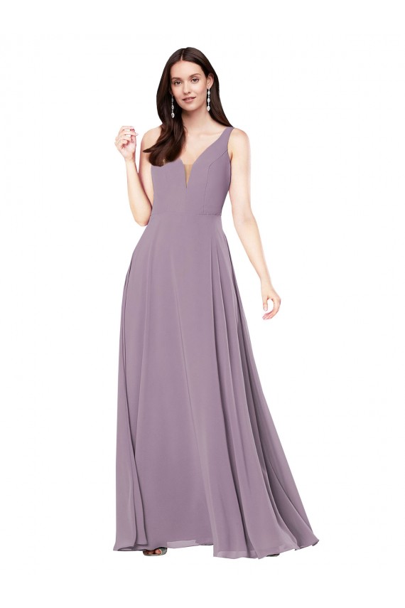 V-Neck Soft Chiffon Sleeveless Low Back Dark Lavender Formal Evening Gown / Bridesmaid Dress Edinburgh