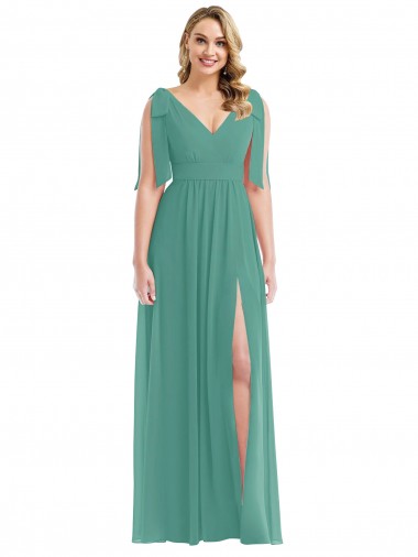 V-Neck Soft Chiffon Sleeveless V-Back Icelandic Silver Semi Formal Evening Dress / Bridesmaid Dress Edinburgh