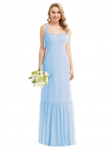Spaghetti Straps Soft Chiffon Sleeveless Light Sky Blue Semi Formal Evening Dress / Bridesmaid Dress Edinburgh