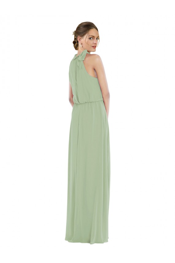 High Neck Soft Chiffon Sleeveless Smoke Green Semi Formal Evening Dress / Bridesmaid Dress Edinburgh