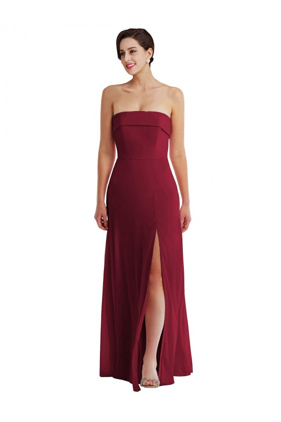 Strapless Soft Chiffon Sleeveless Low Back Burgundy Formal Evening Gown / Bridesmaid Dress Edinburgh