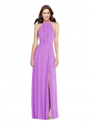 Halter Neck Soft Chiffon Sleeveless Backless Violet Formal Evening Gown / Bridesmaid Dress Edinburgh
