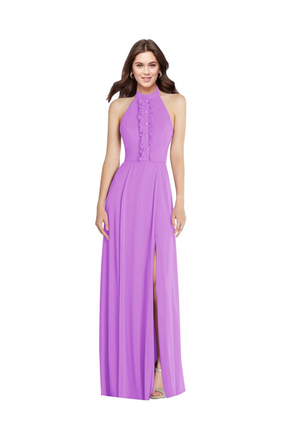 Halter Neck Soft Chiffon Sleeveless Backless Violet Formal Evening Gown / Bridesmaid Dress Edinburgh