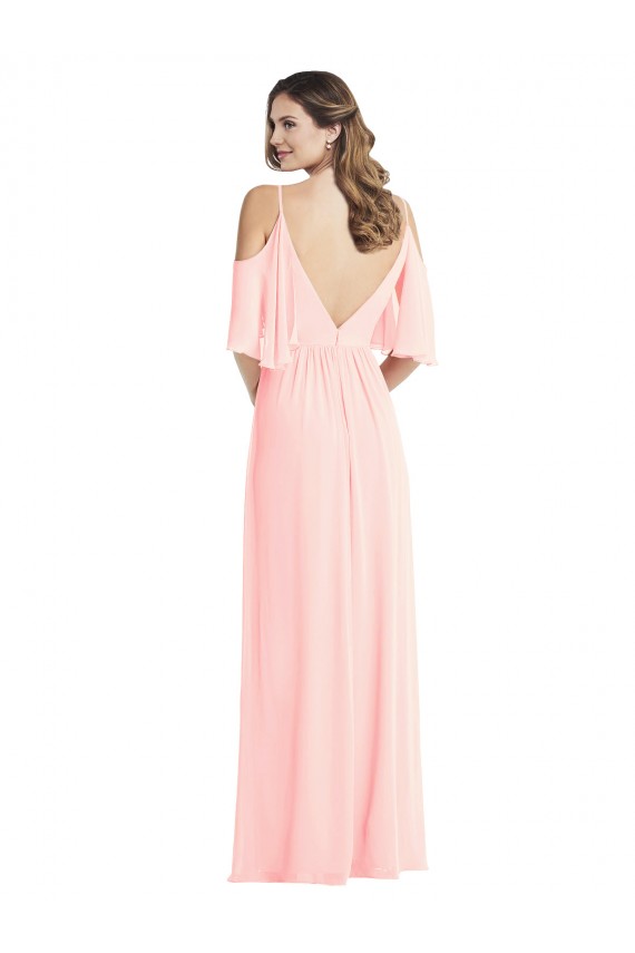 V-Neck Soft Chiffon Cold Shoulder V-Back Pink Semi Formal Evening Dress / Bridesmaid Dress Edinburgh
