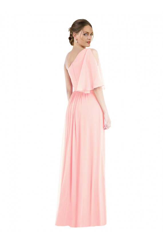 One Shoulder Soft Chiffon Bell Sleeves Pink Semi Formal Evening Dress / Bridesmaid Dress Edinburgh