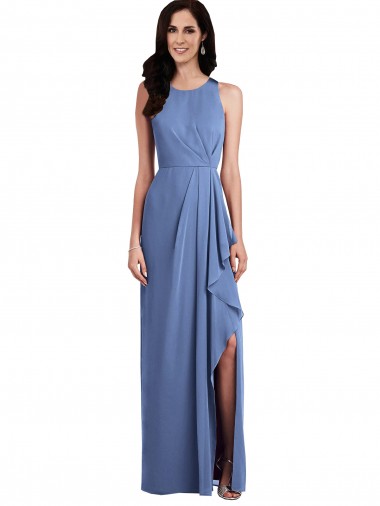Jewel Neck Soft Chiffon Sleeveless Keyhole Back Windsor Blue Bridesmaid Dress Edinburgh