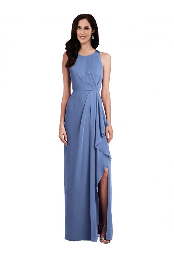 Jewel Neck Soft Chiffon Sleeveless Keyhole Back Windsor Blue Bridesmaid Dress Edinburgh