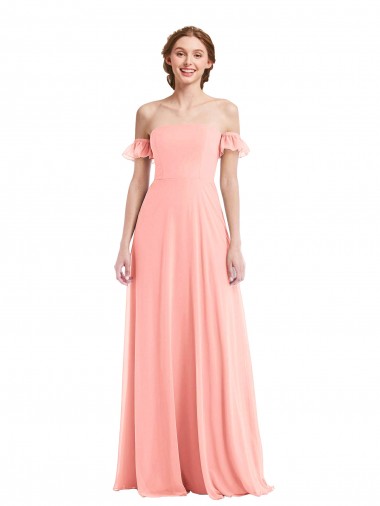 Off the Shoulder Soft Chiffon Flutter Sleeves Salmon Semi Formal Evening Dress / Bridesmaid Dress Edinburgh