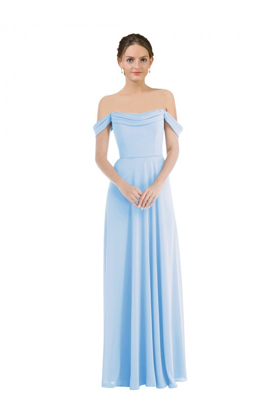 Off the Shoulder Soft Chiffon Sleeveless Light Sky Blue Formal Evening Gown / Bridesmaid Dress Edinburgh
