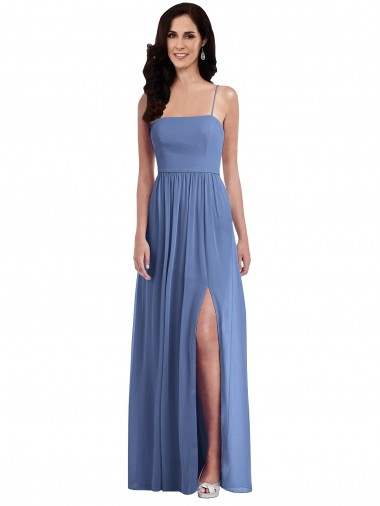 Spaghetti Straps Soft Chiffon Sleeveless Low Back Windsor Blue Semi Formal Evening Dress / Bridesmaid Dress Edinburgh