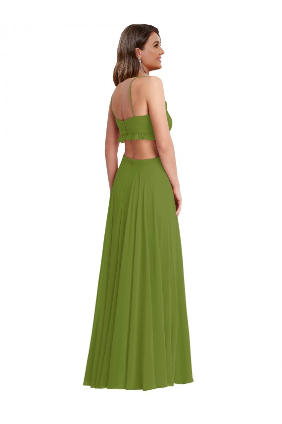V-Neck Soft Chiffon Sleeveless Open Back Olive Green Plus Size Evening Gown / Bridesmaid Dress Edinburgh