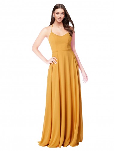 V-Neck Soft Chiffon Sleeveless Saffron Formal Dress / Bridesmaid Dress Edinburgh