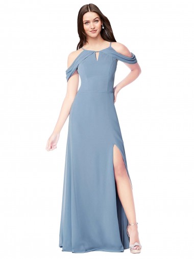 Off the Shoulder Soft Chiffon Sleeveless Dusty Blue Evening Dress / Bridesmaid Dress Edinburgh