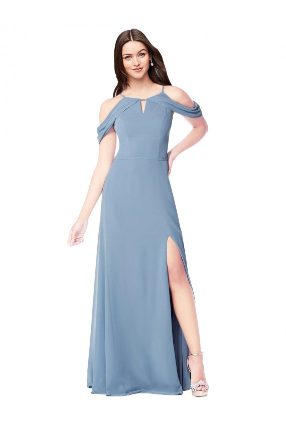 Off the Shoulder Soft Chiffon Sleeveless Dusty Blue Evening Dress / Bridesmaid Dress Edinburgh