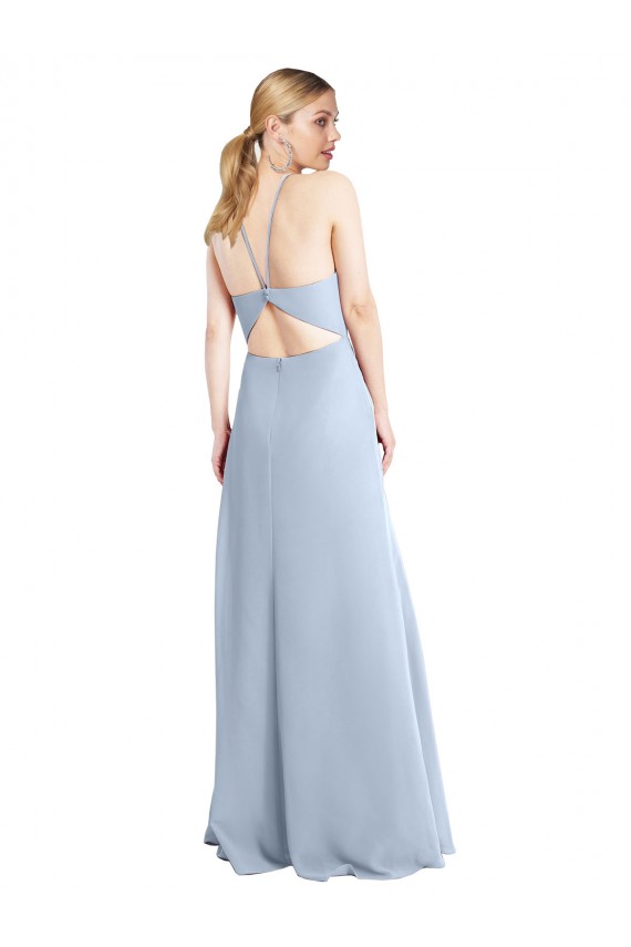Halter Neck Chiffon Sleeveless Keyhole Back Light Sky Blue Bridesmaid Dress / Evening Dress Edinburgh