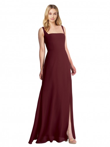 Square Neck Soft Chiffon Sleeveless Low Back Burgundy Gold Bridesmaid Dress Edinburgh