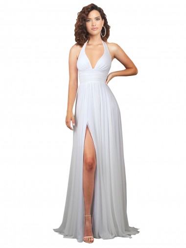 V-Neck Soft Chiffon Sleeveless Low Back White Semi Formal Evening Dress / Bridesmaid Dress Edinburgh