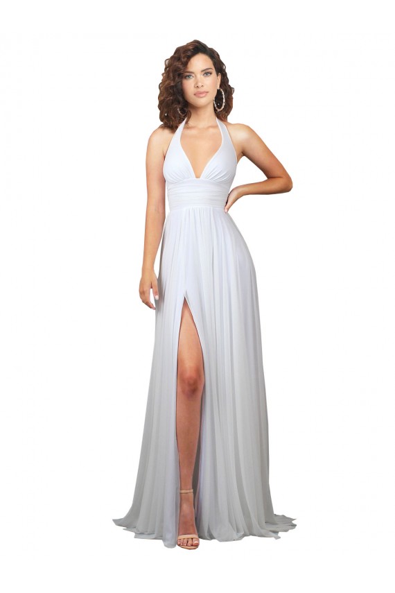 V-Neck Soft Chiffon Sleeveless Low Back White Semi Formal Evening Dress / Bridesmaid Dress Edinburgh