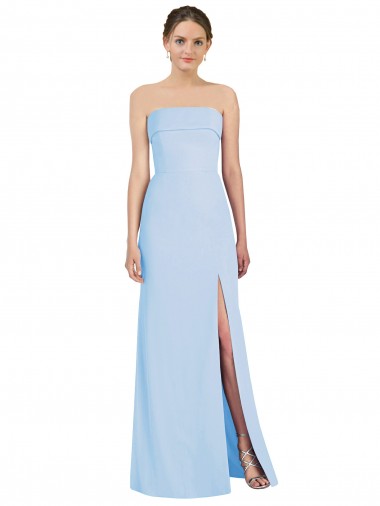 Strapless Soft Chiffon Sleeveless Low Back Light Sky Blue Black Tie Evening Gown / Bridesmaid Dress Edinburgh