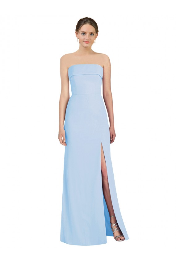 Strapless Soft Chiffon Sleeveless Low Back Light Sky Blue Black Tie Evening Gown / Bridesmaid Dress Edinburgh