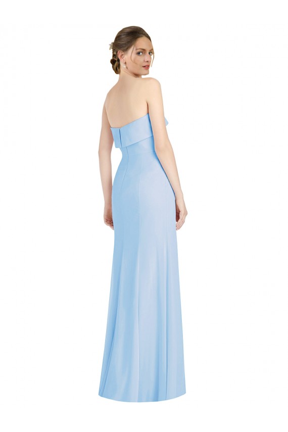 Strapless Soft Chiffon Sleeveless Low Back Light Sky Blue Black Tie Evening Gown / Bridesmaid Dress Edinburgh