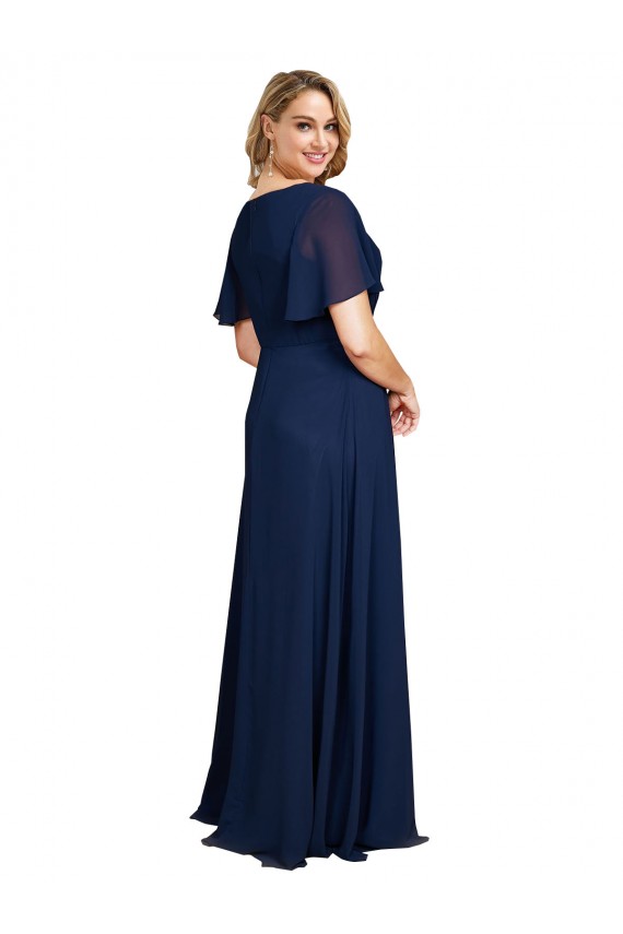 V-Neck Soft Chiffon Short Flutter Sleeves Dark Navy Formal Plus Size Evening Gown / Prom Dress / Bridesmaid Dress Edinburgh