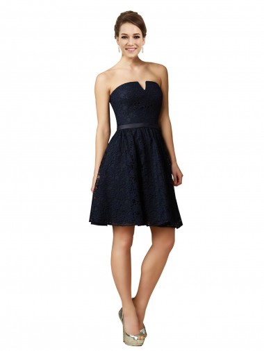 V-Neck Lace Sleeveless Dark Navy Bridesmaid Dress Edinburgh