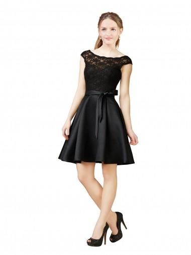 Illusion Neck Satin & Lace Sleeveless V-Back Black Bridesmaid Dress Edinburgh