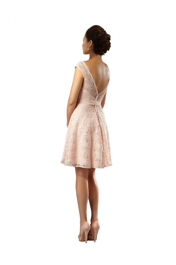 Bateau Neck Soft Chiffon & Lace Cap Sleeves Pink Bridesmaid Dress Edinburgh