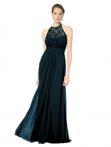 Halter Neck Soft Chiffon & Lace Sleeveless Keyhole Back Dark Navy Formal Dress / Bridesmaid Dress Edinburgh