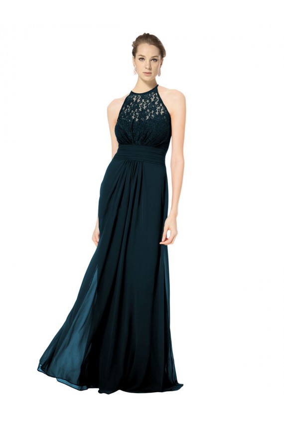 Halter Neck Soft Chiffon & Lace Sleeveless Keyhole Back Dark Navy Formal Dress / Bridesmaid Dress Edinburgh