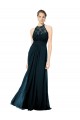 Halter Neck Soft Chiffon & Lace Sleeveless Keyhole Back Dark Navy Formal Dress / Bridesmaid Dress Edinburgh